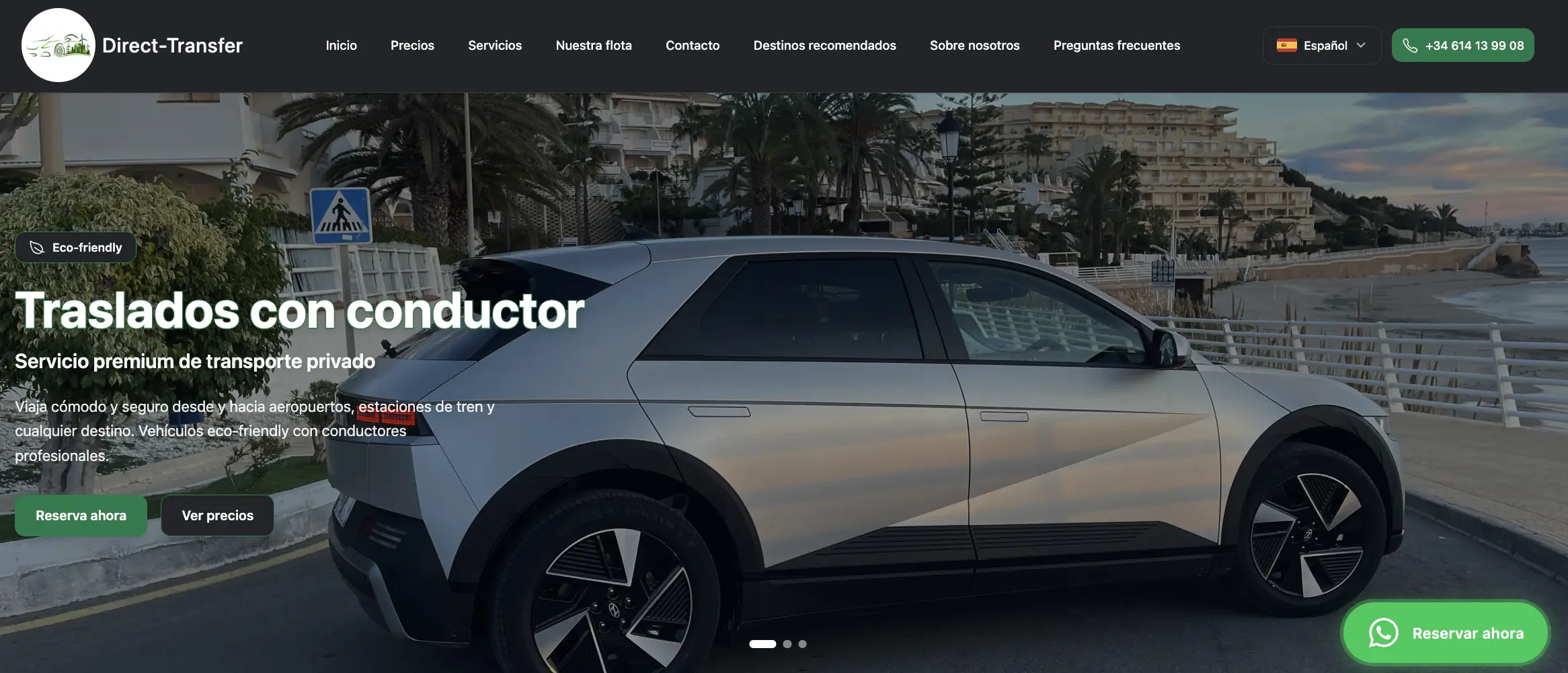 Direct Transfer — logo con coche y ciudad sostenible